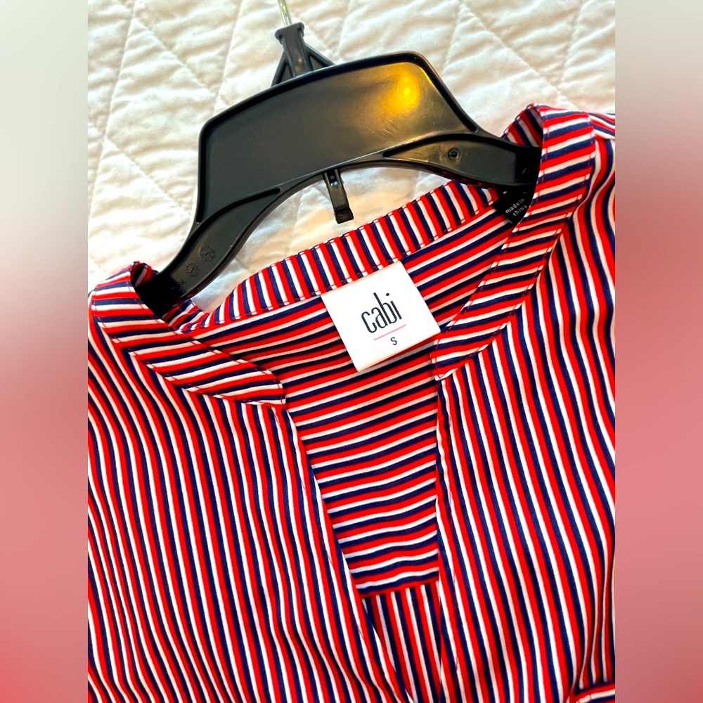 Cabi Franklin V Neck Red, White & Blue Blouse (S)